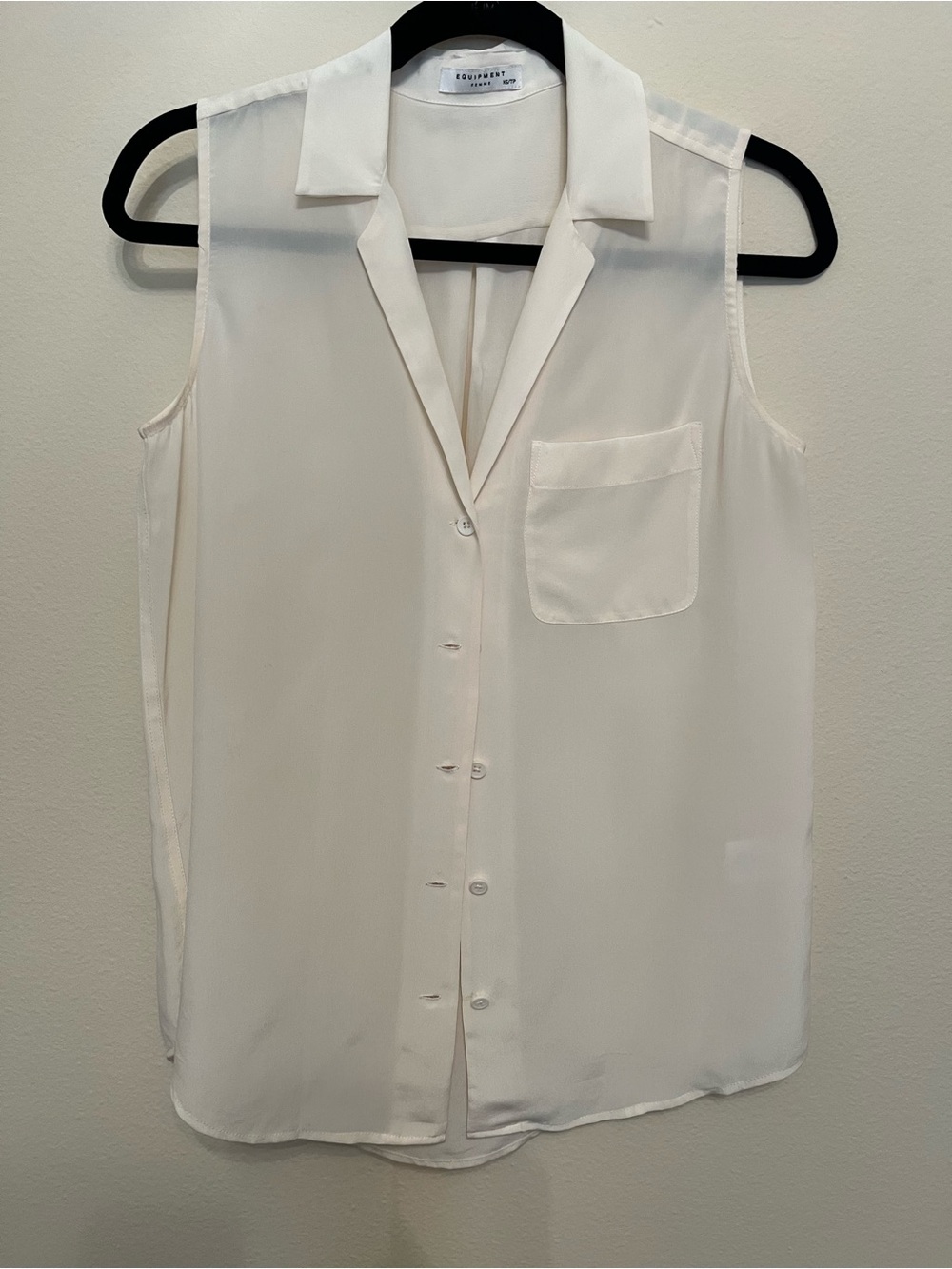 Equipment Sleeveless Button-Front Silk Blouse in Cream